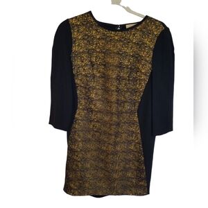 Ports Dress Black Mustard  Sequin Mesh  Size 4 3/4 Sleeve
